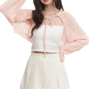 Lewkin Cable Knit Bolero Shrug in Candy Pink One Size